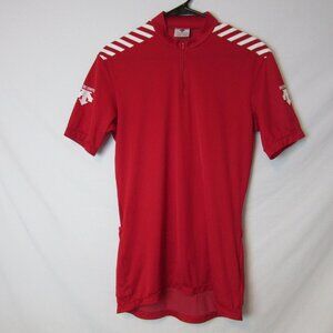Descente Red Cycling Shirt Mens XL 1/4 Zip Short Sleeve Back Pockets Biking